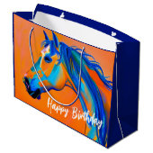 Blauw en Sinaasappel Abstract Paard Happy Birthday Groot Cadeauzakje (Achterkant Gekanteld)