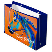 Blauw en Sinaasappel Abstract Paard Happy Birthday Groot Cadeauzakje (Voorkant Gekanteld)