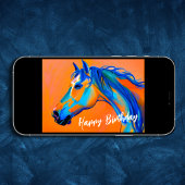 Blauw en Sinaasappel Abstract Paard Happy Birthday Kaart