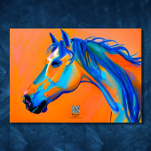 Blauw en Sinaasappel Abstract Paard Happy Birthday Kaart