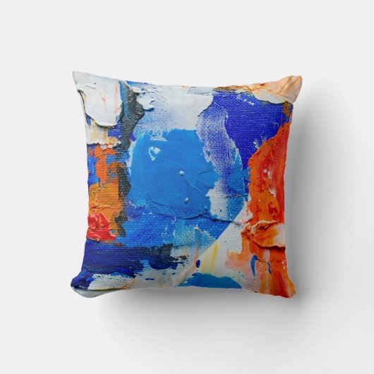 Blauw en Sinaasappel Abstract schilderij 2 Kussen (Voorkant)