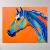 Blauw en Sinaasappel Abstracte Paardenkunst Poster (Voorkant)