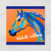 Blauw en Sinaasappel Abstracte Paardenkunst Vierkante Visitekaartje (Voorkant)