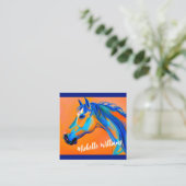 Blauw en Sinaasappel Abstracte Paardenkunst Vierkante Visitekaartje (Staand voorkant)