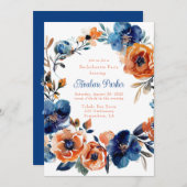 Blauw en Sinaasappel Bloemen Bachelorette Party Kaart (Voorkant / Achterkant)
