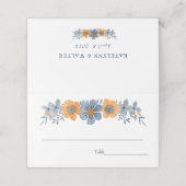 Blauw en Sinaasappel Bloemen Bruiloft Plaatskaarte Plaatskaartje (Buitenkant ongevouwen)
