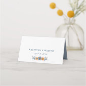 Blauw en Sinaasappel Bloemen Bruiloft Plaatskaarte Plaatskaartje (Achterkant)