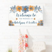 Blauw en Sinaasappel Bloemen Bruiloft Welkomstbann Spandoek (Insitu)