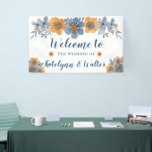 Blauw en Sinaasappel Bloemen Bruiloft Welkomstbann Spandoek (Beurs)