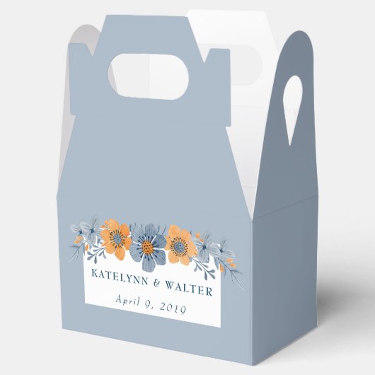 Blauw en Sinaasappel Bloemen Lichtblauw Bruiloft F Bedankdoosjes (Geopend)