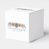 Blauw en Sinaasappel Bloemen Vierkante Bruiloft Fa Bedankdoosjes (Voorkant Zijde)