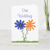 Blauw en Sinaasappel bruiloft uitnodigingen, Bloem (Voorkant)