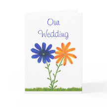 Blauw en Sinaasappel bruiloft uitnodigingen, Bloem