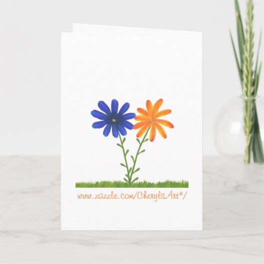 Blauw en Sinaasappel bruiloft uitnodigingen, Bloem (Achterkant)