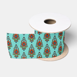 Blauw en sinaasappel Damask patroonlint 2 yards Satijnen Lint