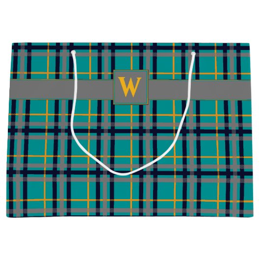 Blauw en Sinaasappel geruite geschenktas Large Cadeautasje (Voorkant)