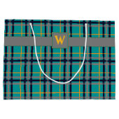 Blauw en Sinaasappel geruite geschenktas Large Cadeautasje (Achterkant)