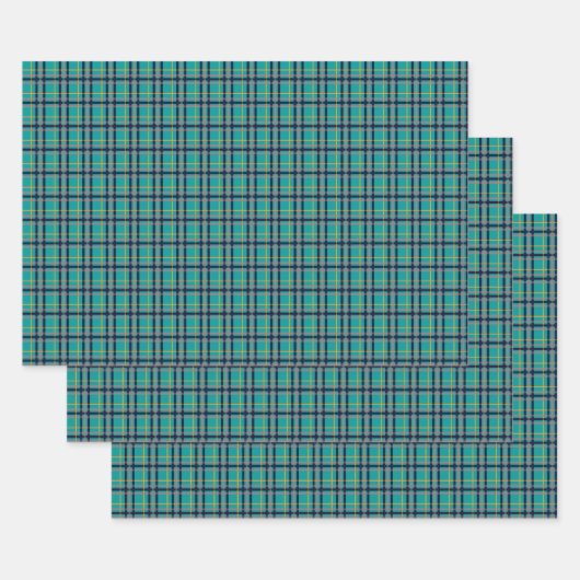 Blauw en Sinaasappel geruite inpakpapier set Vel (Set)