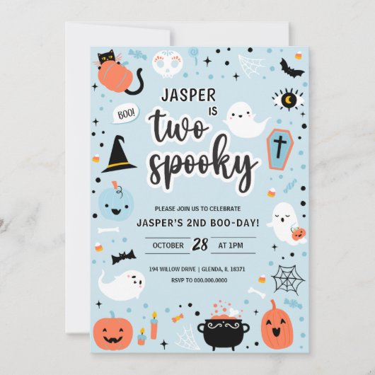 Blauw en Sinaasappel Halloween 2e verjaardag Kaart (Voorkant)