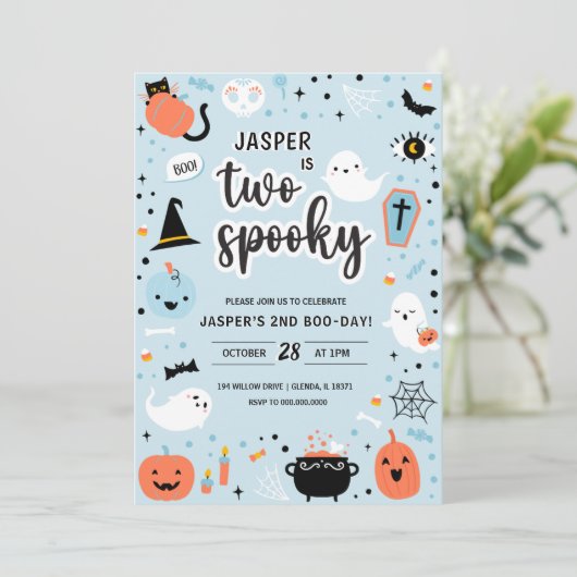 Blauw en Sinaasappel Halloween 2e verjaardag Kaart (Staand voorkant)