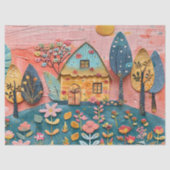 Blauw en Sinaasappel huis decoupage Tissuepapier (Voorkant)
