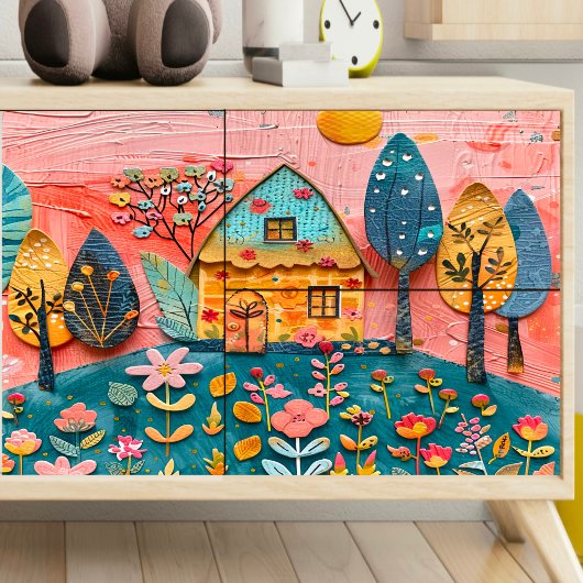 Blauw en Sinaasappel huis decoupage Tissuepapier