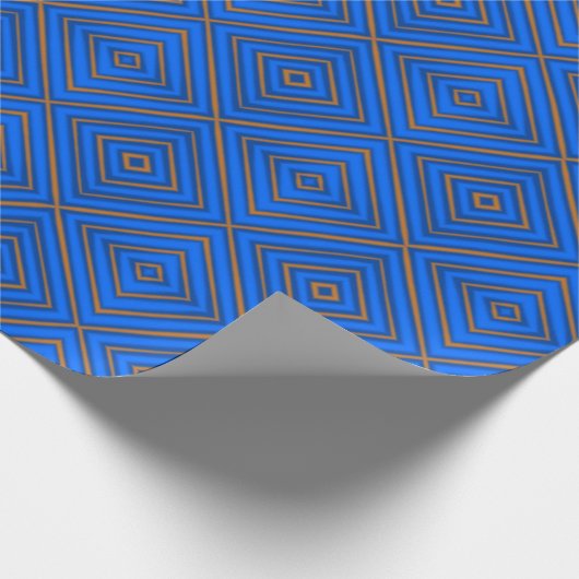 Blauw en Sinaasappel hypnotische diamant moderne P Cadeaupapier (Hoek)