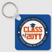 Blauw en Sinaasappel Klasse van 2024 Afstuderen Af Sleutelhanger (Voorkant)