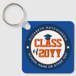 Blauw en Sinaasappel Klasse van 2024 Afstuderen Af Sleutelhanger
