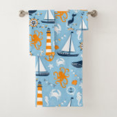 Blauw en Sinaasappel Nautisch Scene Pattern II Kin Bad Handdoek (Insitu)