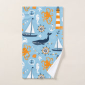 Blauw en Sinaasappel Nautisch Scene Pattern II Kin Bad Handdoek (Handdoek)