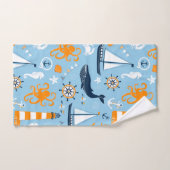 Blauw en Sinaasappel Nautisch Scene Pattern II Kin Bad Handdoek (Handdoek)