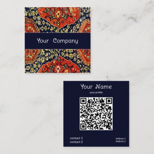 Blauw en sinaasappel Oosters tapijt thema Vierkante Visitekaartje (Voorkant / Achterkant)