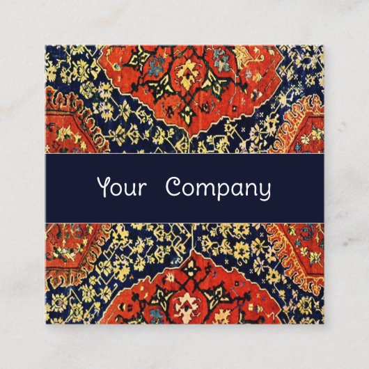Blauw en sinaasappel Oosters tapijt thema Vierkante Visitekaartje (Voorkant)
