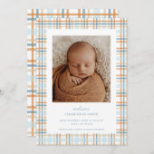 Blauw en Sinaasappel Plaid Baby Aankondiging (Voorkant / Achterkant)