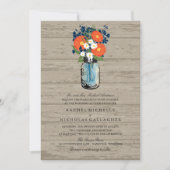 Blauw en Sinaasappel Tuin Mason Jar Wood | Bruilof Kaart (Voorkant)