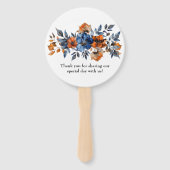 Blauw en Sinaasappel Waterverf Bloemen bruiloft Handwaaier (Achterkant)
