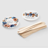 Blauw en Sinaasappel Waterverf Bloemen bruiloft Handwaaier (Niet-gemonteerd)