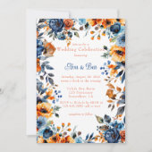 Blauw en Sinaasappel Waterverf Bloemen bruiloft Kaart (Voorkant)