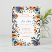 Blauw en Sinaasappel Waterverf Bloemen bruiloft Kaart (Staand voorkant)