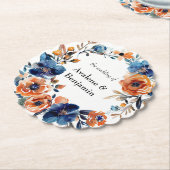 Blauw en Sinaasappel Waterverf Bloemen bruiloft Kartonnen Onderzetters (Gekanteld)