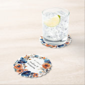 Blauw en Sinaasappel Waterverf Bloemen bruiloft Kartonnen Onderzetters (Insitu)