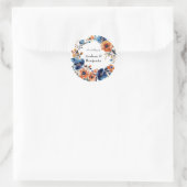 Blauw en Sinaasappel Waterverf Bloemen bruiloft Ronde Sticker (Tas)
