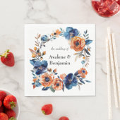 Blauw en Sinaasappel Waterverf Bloemen bruiloft Servet (Insitu)
