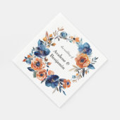 Blauw en Sinaasappel Waterverf Bloemen bruiloft Servet (Hoek)