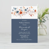 Blauw en Sinaasappel Wildbloemen Bruiloft Kaart (Staand voorkant)
