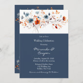 Blauw en Sinaasappel Wildbloemen Bruiloft Kaart (Voorkant / Achterkant)