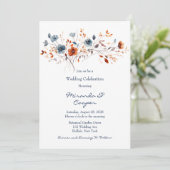 Blauw en Sinaasappel Wildbloemen Bruiloft Kaart (Staand voorkant)