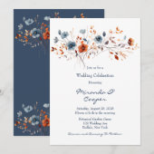 Blauw en Sinaasappel Wildbloemen Bruiloft Kaart (Voorkant / Achterkant)