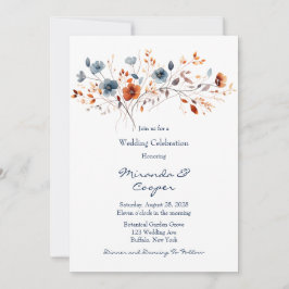 Blauw en Sinaasappel Wildbloemen Bruiloft Kaart